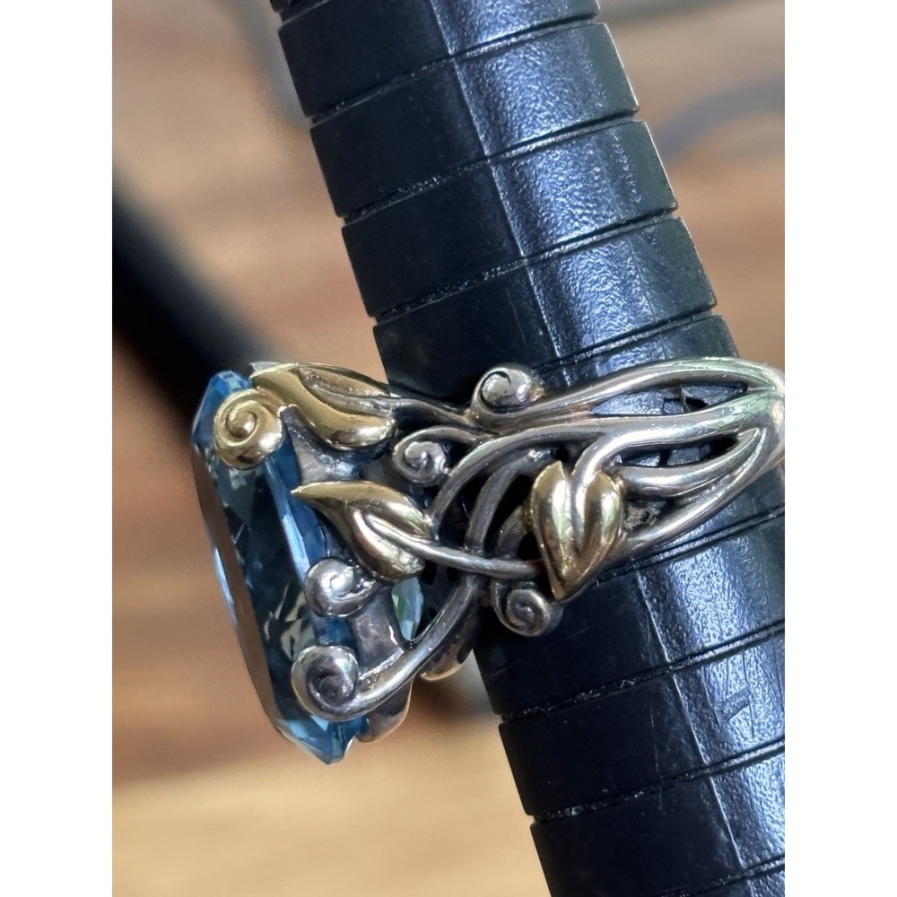 Barbara Bixby 18K Gold & Sterling Silver Blue Topaz Vine Leaf Ring Size 7 - Picture 11 of 15